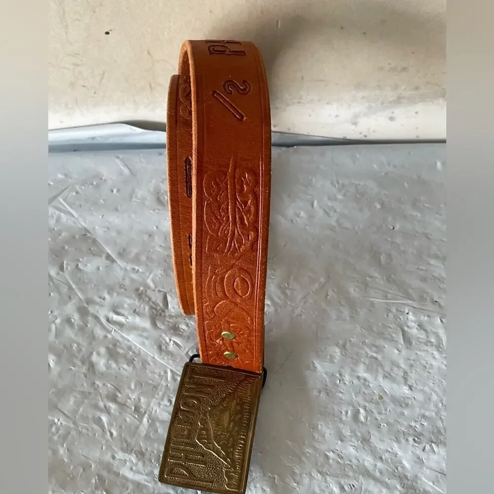 Vintage PHILMONT Brown Leather Belt with Brass Buckle Sz:34